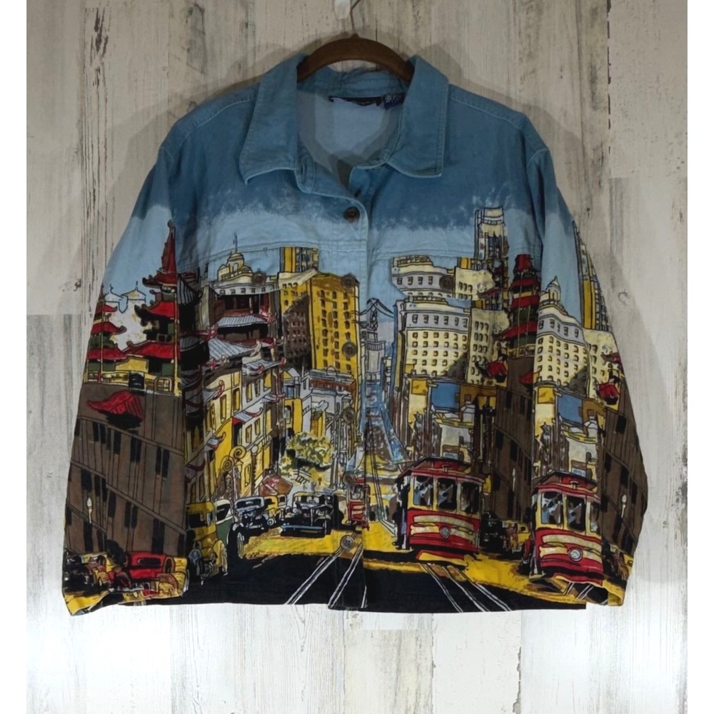 Artscapes Denim Jacket XL San Francisco Cable Car Chinatown City Art Travel